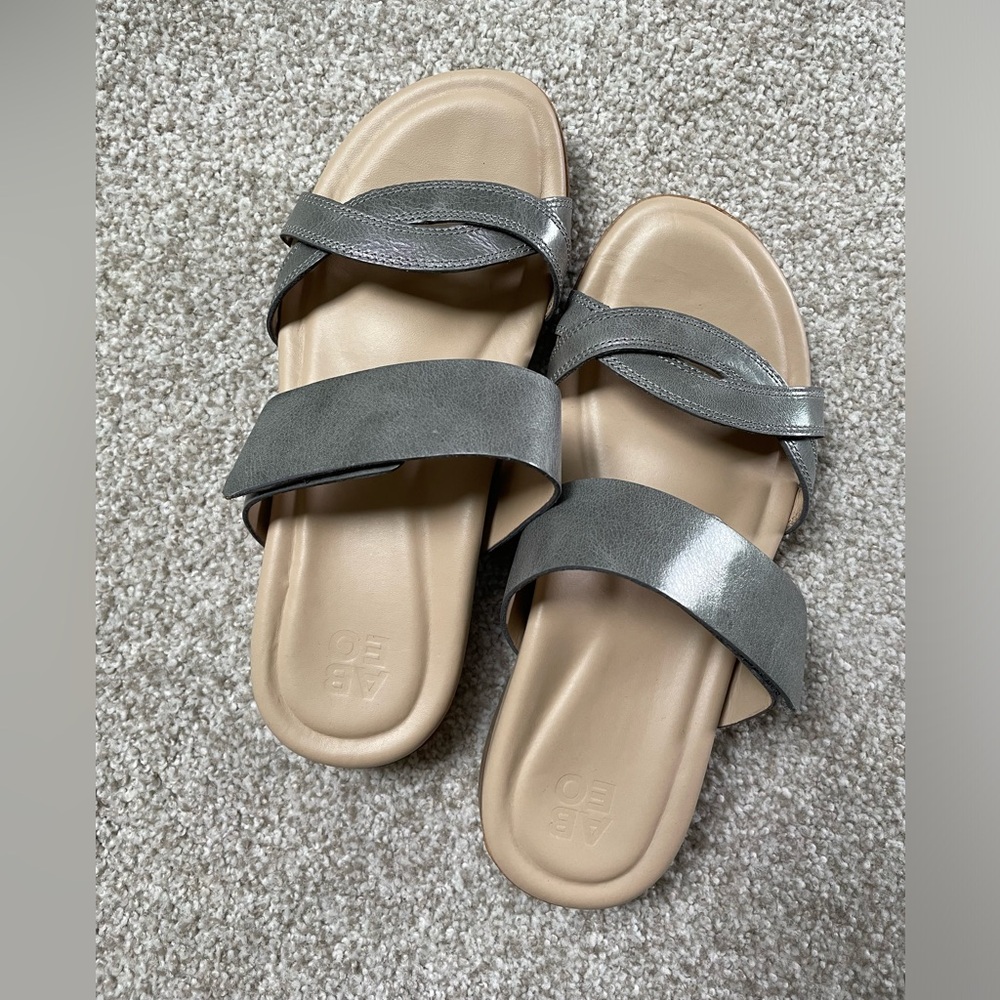 ABEO Leather Kyla Slides with Metatarsal support, Size 6, Pewter.